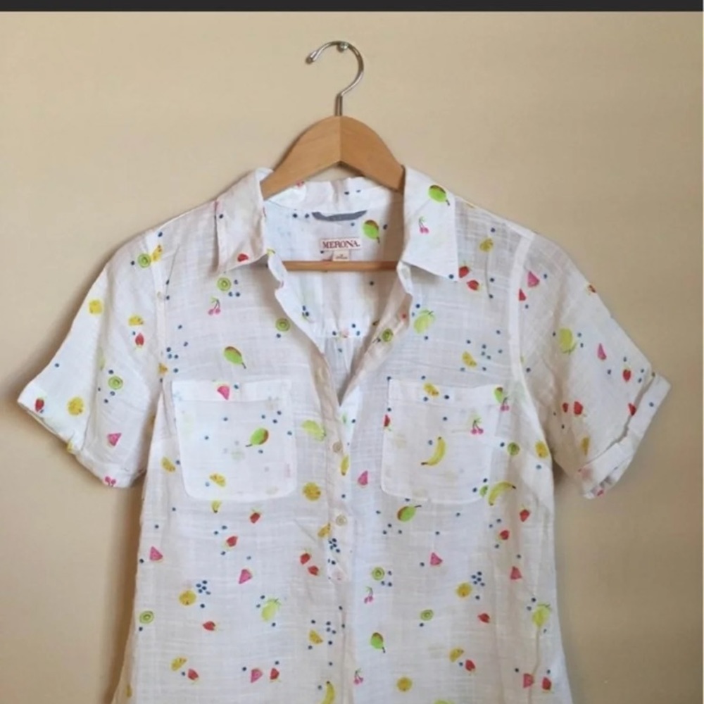 Small Merona Linen Fruit Print Button Down shirt